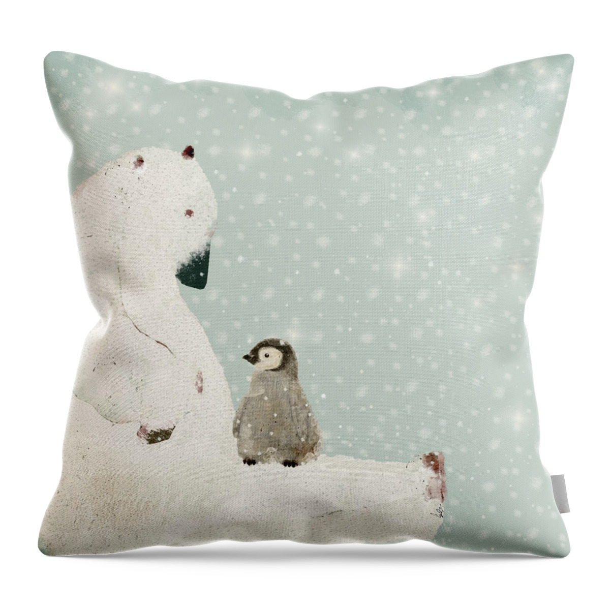 Polar Bears Throw Pillow featuring the painting Penguin And Bear by Bri Buckley