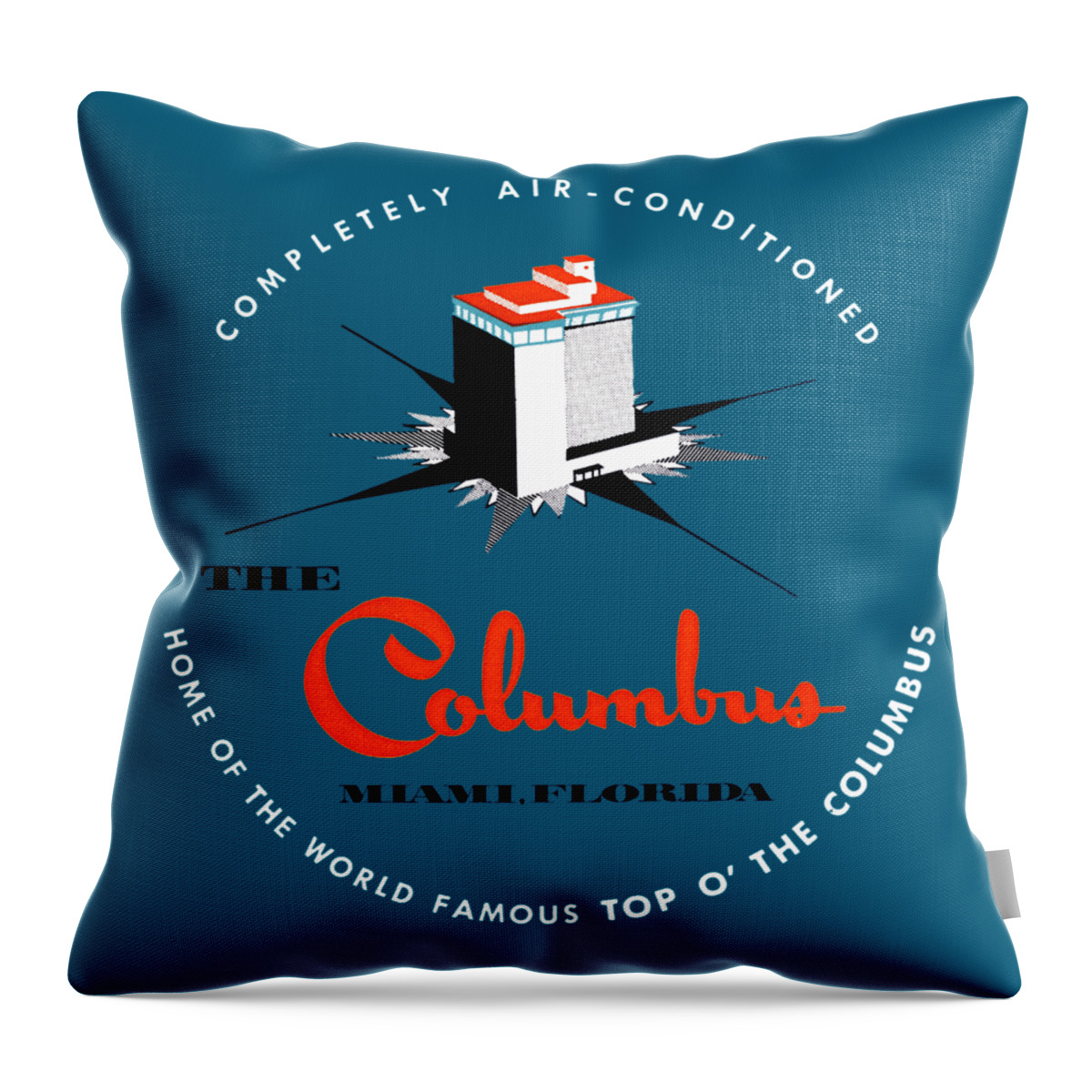 Florida Throw Pillow featuring the painting 1955 Columbus Hotel of Miami Florida by Historic Image