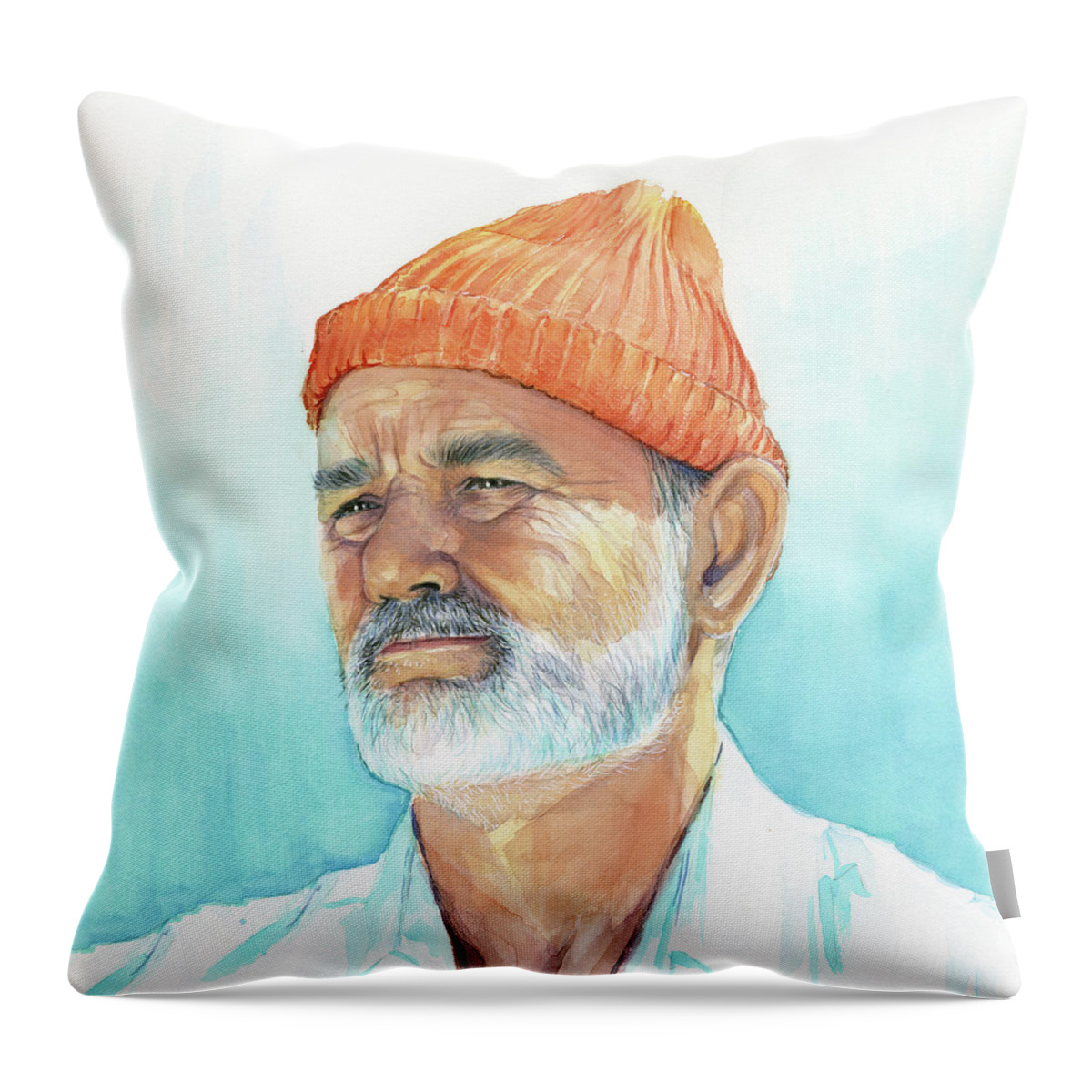 Celebrity Throw Pillow featuring the painting Bill Murray Steve Zissou Life Aquatic by Olga Shvartsur