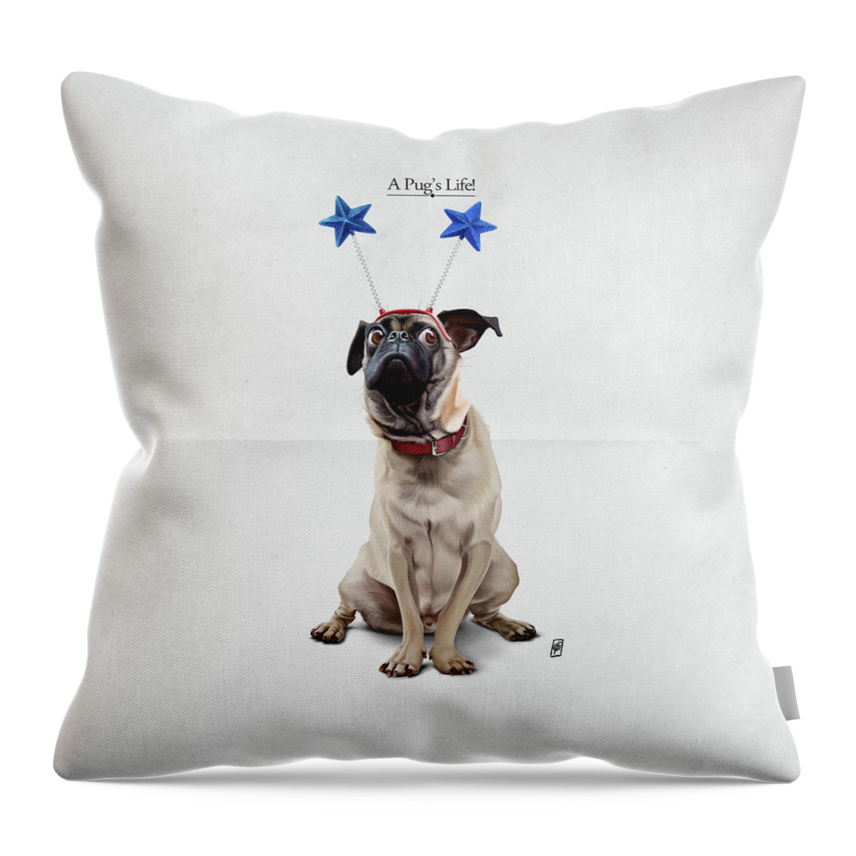 Illustration Throw Pillow featuring the digital art A Pug's Life by Rob Snow