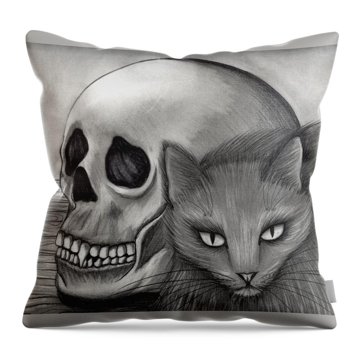 Black Cat Throw Pillow featuring the drawing Witch's Cat Eyes by Carrie Hawks