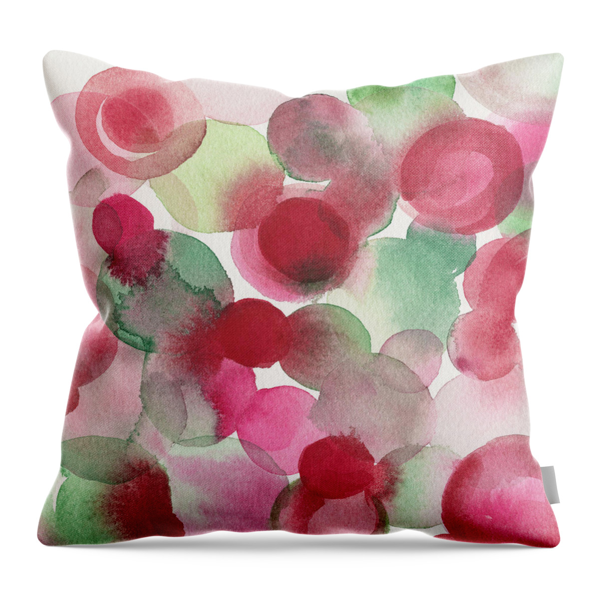 Red Throw Pillow featuring the painting Red Pink Green Abstract Watercolor by Beverly Brown