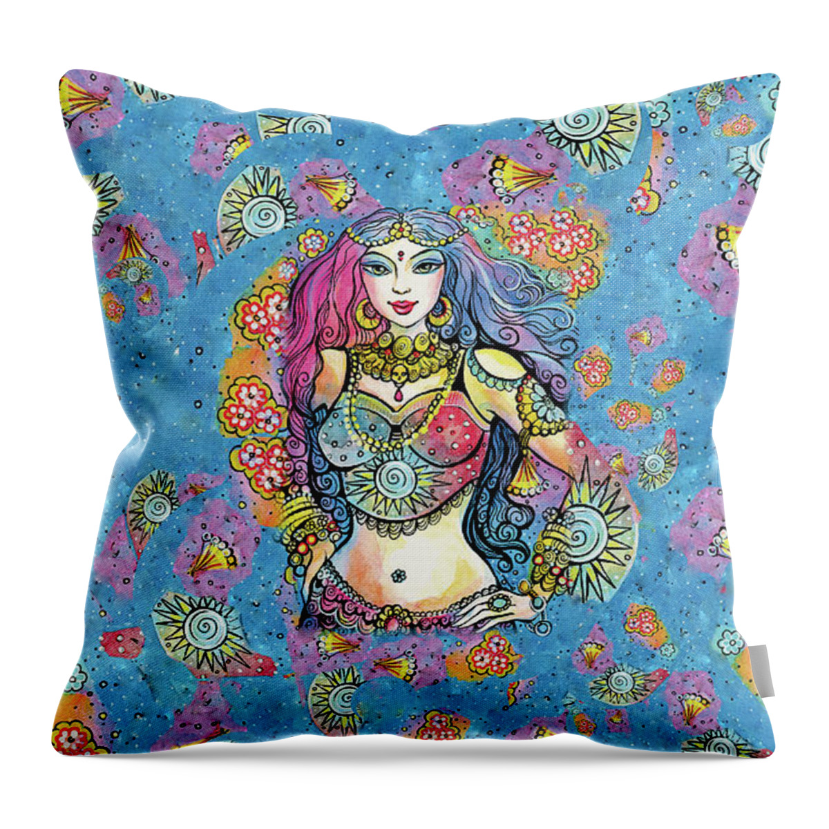 Indian Goddess Throw Pillow featuring the painting Kali by Eva Campbell