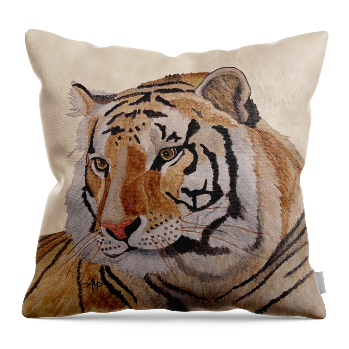 Tiger Throw Pillow featuring the painting Bengal Tiger by Angeles M Pomata