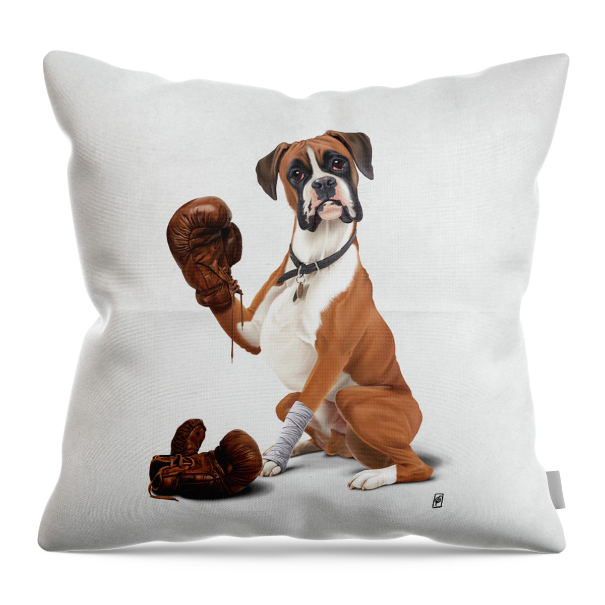 Illustration Throw Pillow featuring the digital art The Boxer Wordless by Rob Snow