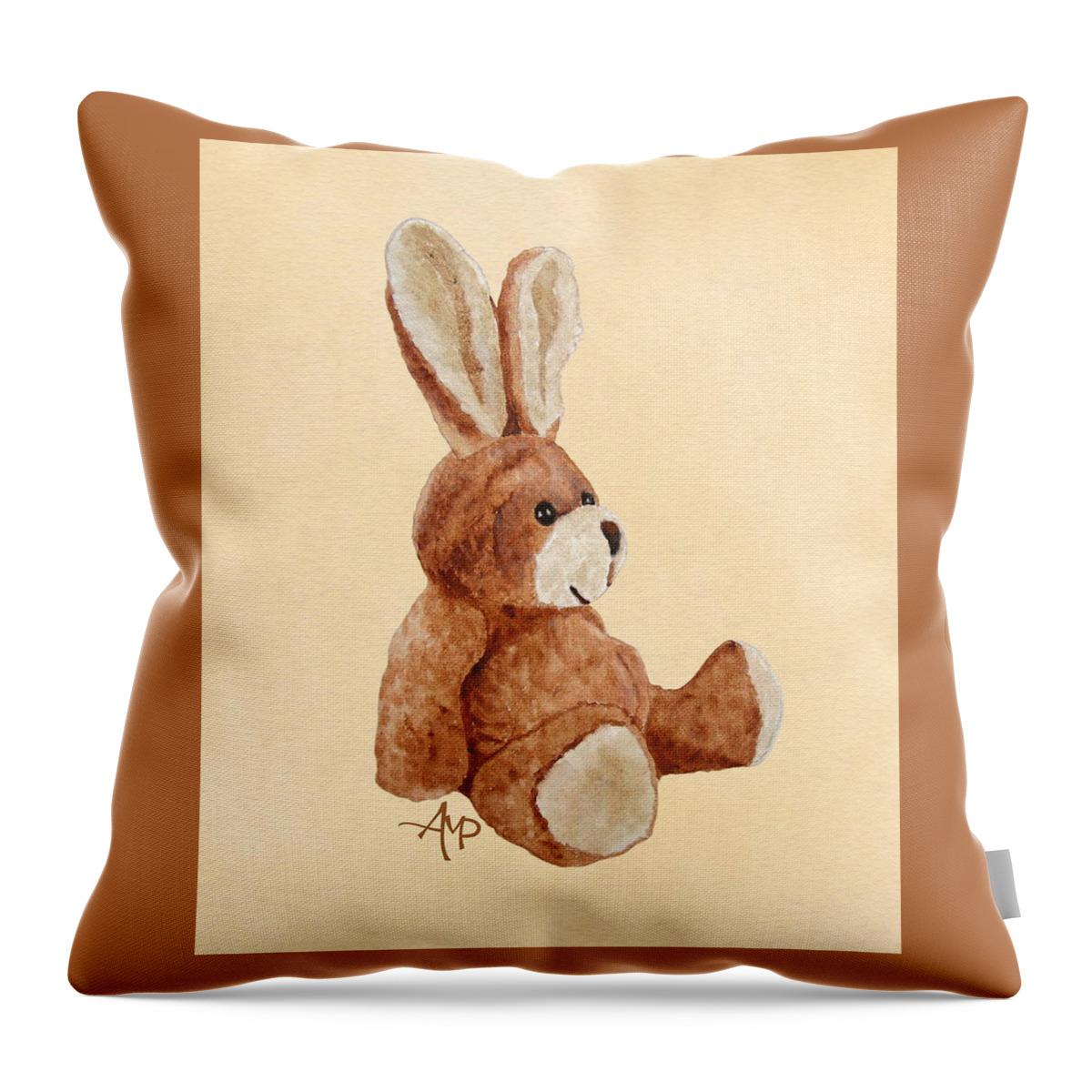 Cuddly Rabbit Throw Pillow featuring the painting Cuddly Rabbit by Angeles M Pomata