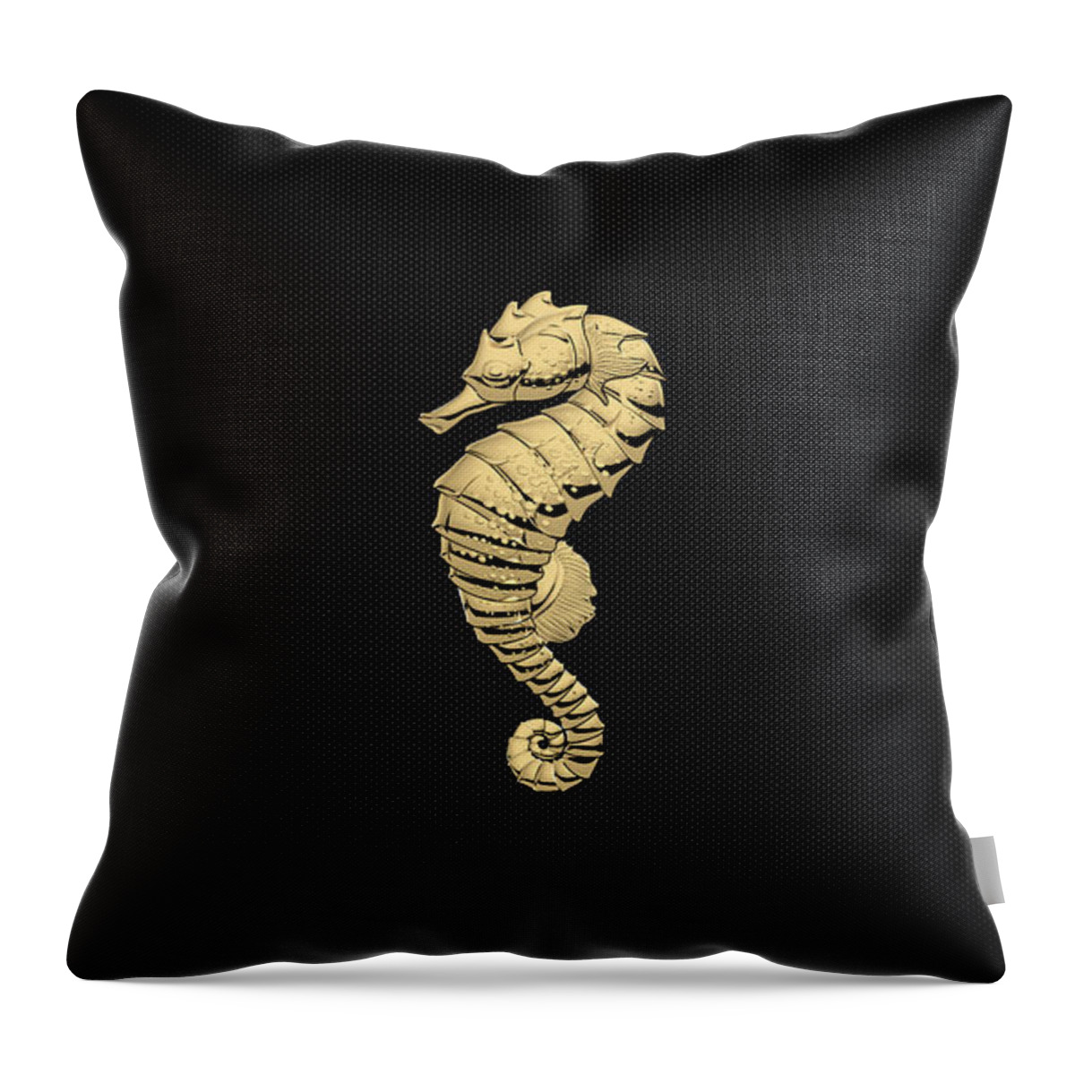 'beasts Creatures And Critters' Collection By Serge Averbukh Throw Pillow featuring the digital art Gold Seahorse on Black Canvas by Serge Averbukh
