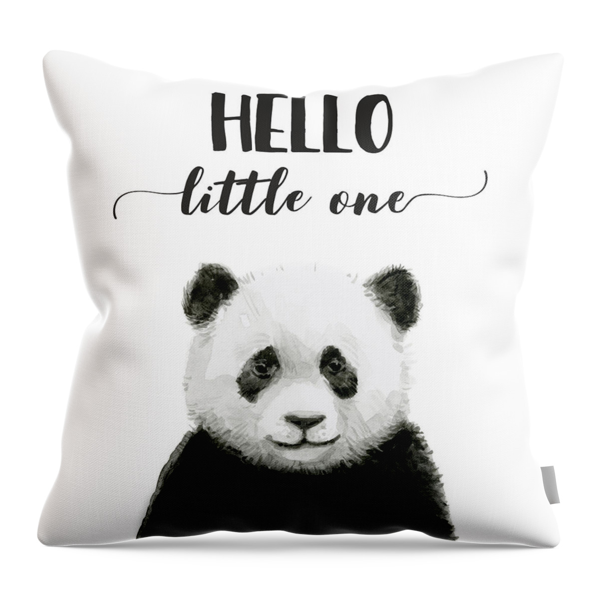 Baby Panda Throw Pillow featuring the painting Baby Panda Hello Little One Nursery Decor by Olga Shvartsur