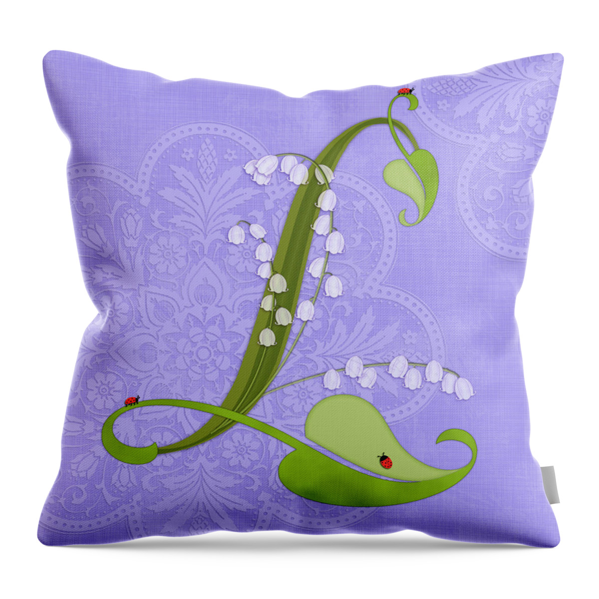 Letter Throw Pillow featuring the digital art The Letter L for Lily of the Valley by Valerie Drake Lesiak