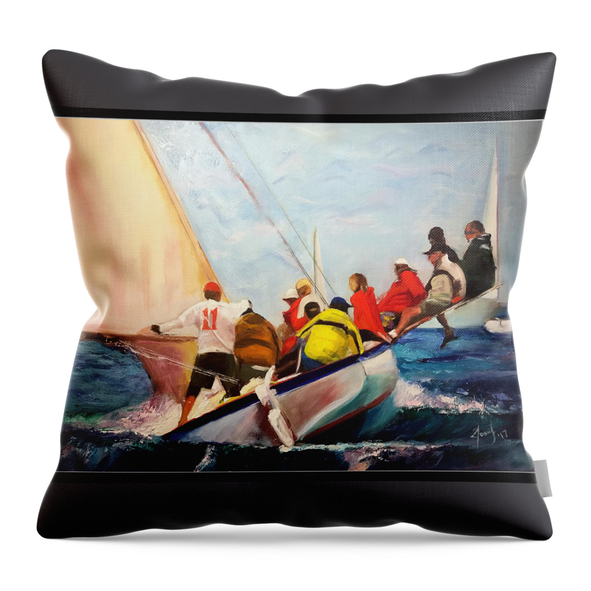 Theartistjosef Throw Pillow featuring the painting Racing Abaco Rage by Josef Kelly