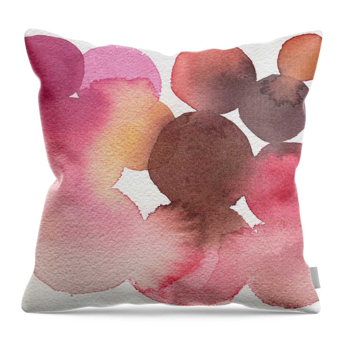 Pink Throw Pillow featuring the painting Pink Brown Coral Abstract Watercolor by Beverly Brown
