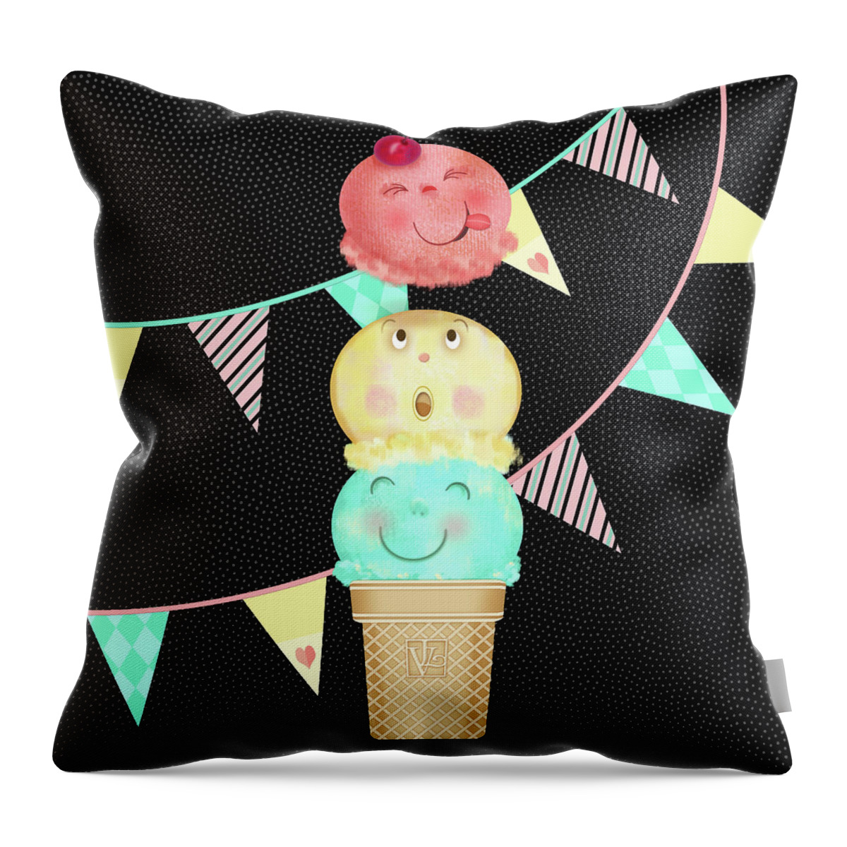 Ice Cream Throw Pillow featuring the digital art I is for Ice Cream Cone by Valerie Drake Lesiak