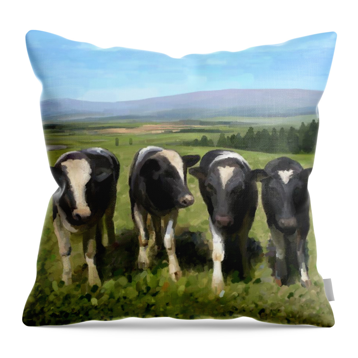 Original Throw Pillow featuring the painting Curious Cows by Ivana Westin