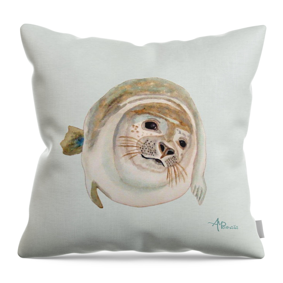 Sea Lion Throw Pillow featuring the painting Sea Lion Watercolor by Angeles M Pomata
