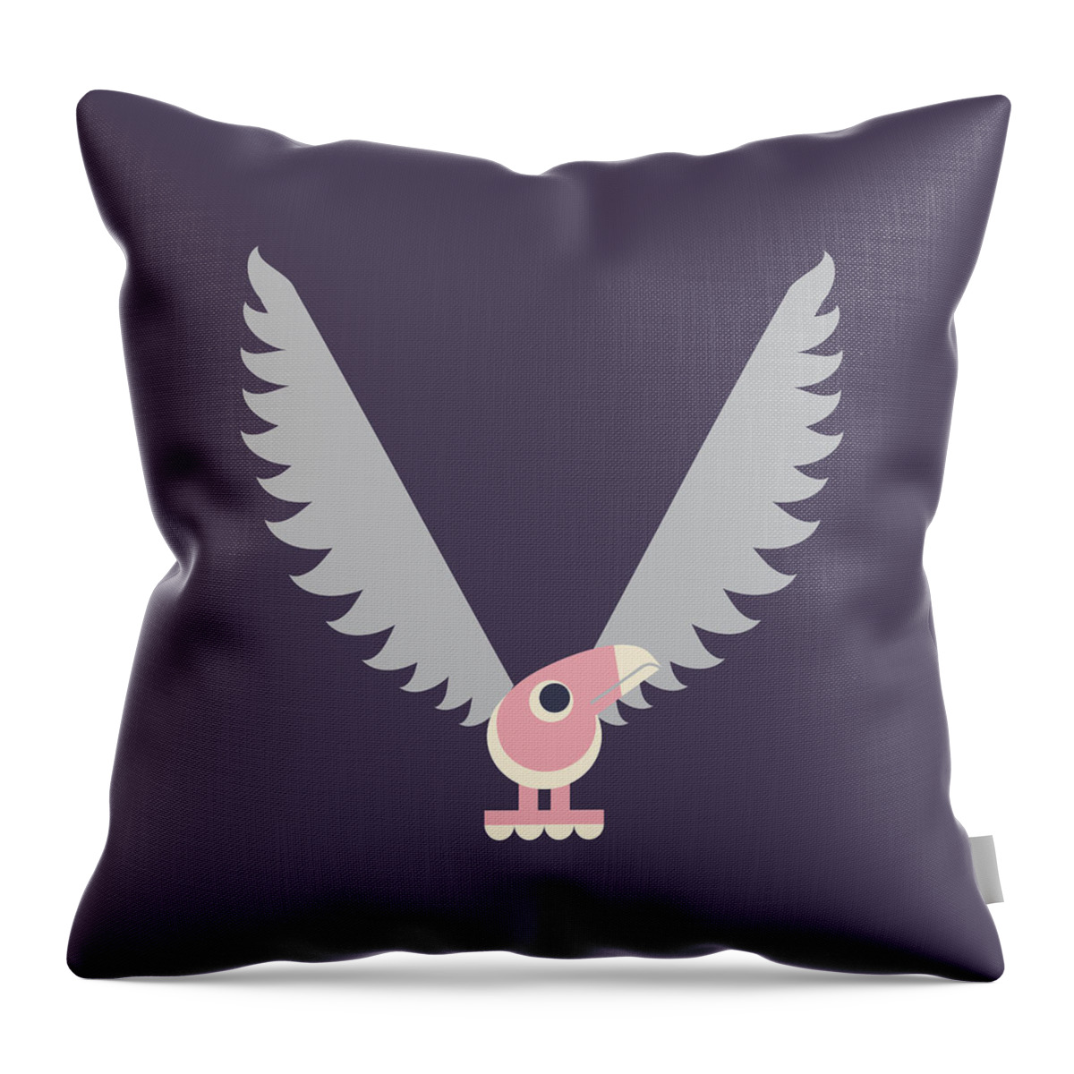 Animal Alphabet Throw Pillow featuring the digital art Letter V - Animal Alphabet - Vulture Monogram by Jen Montgomery