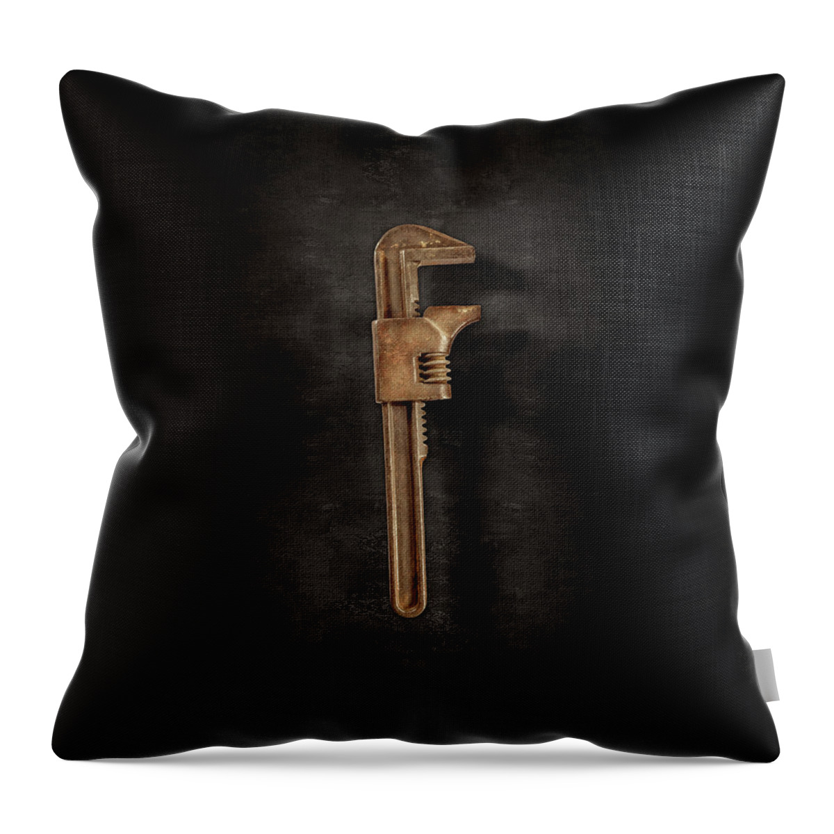 Antique Throw Pillow featuring the photograph Adjustable Wrench Backside on Black by YoPedro