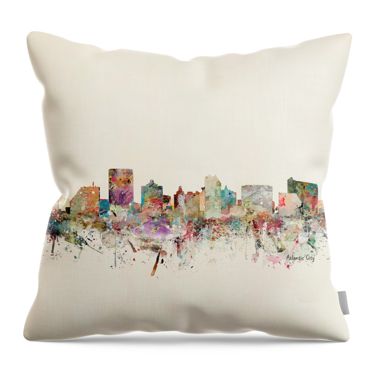 Atlantic City Throw Pillow featuring the painting Atlantic City Skyline by Bri Buckley