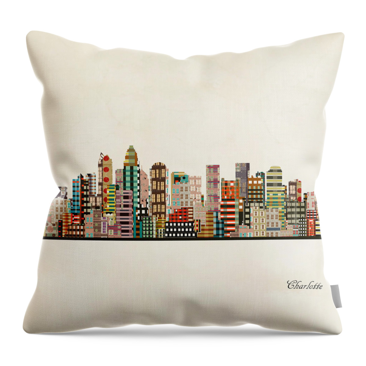 Charlotte Skyline Throw Pillow featuring the painting Charlotte North Carolina by Bri Buckley
