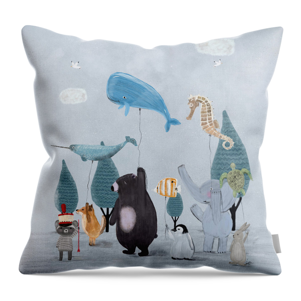 Animals Throw Pillow featuring the painting Nature Parade by Bri Buckley