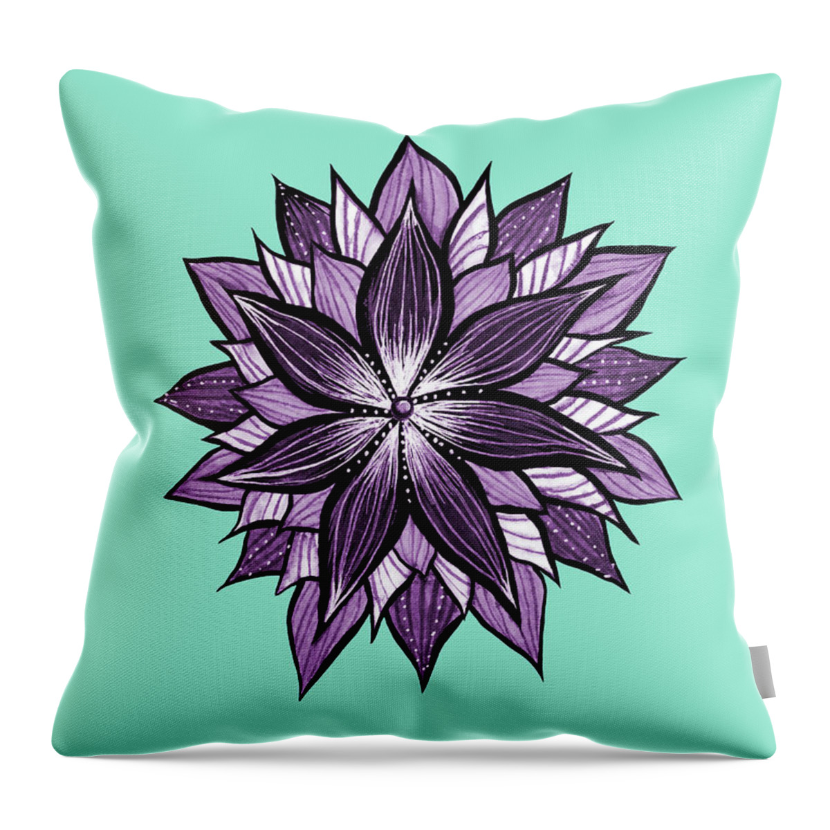 Flower Throw Pillow featuring the drawing Purple Mandala Like Ink Drawn Abstract Flower by Boriana Giormova