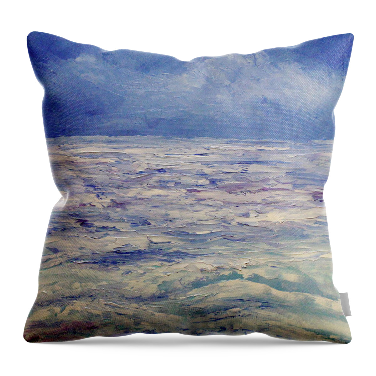 Seascape Throw Pillow featuring the painting Moonlight Offshore by Angeles M Pomata
