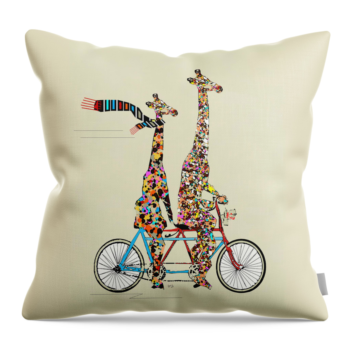 Giraffes Throw Pillow featuring the painting Giraffe Days Lets Tandem by Bri Buckley