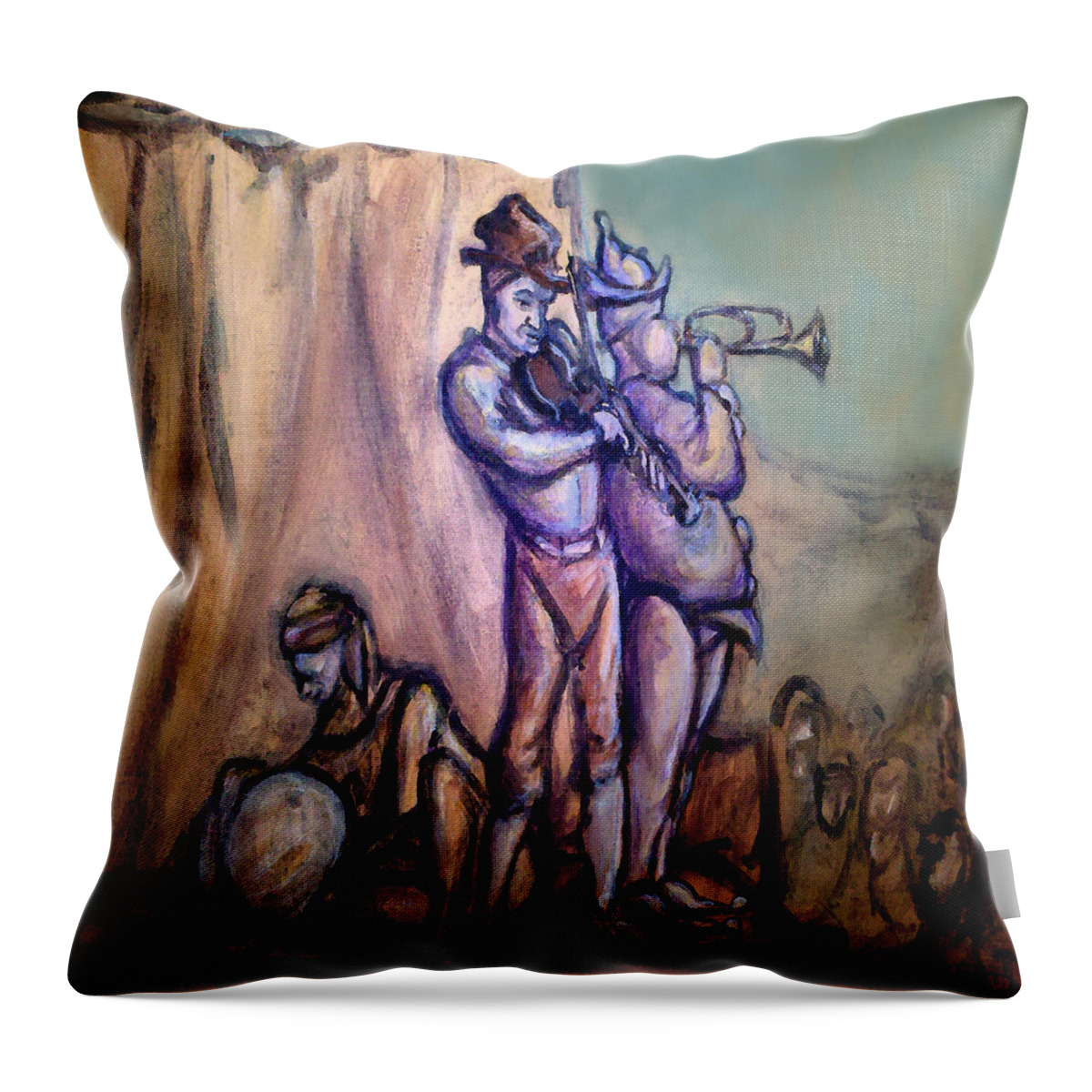 Gypsies Throw Pillow featuring the painting Gypsies Part 2 by Kevin Middleton