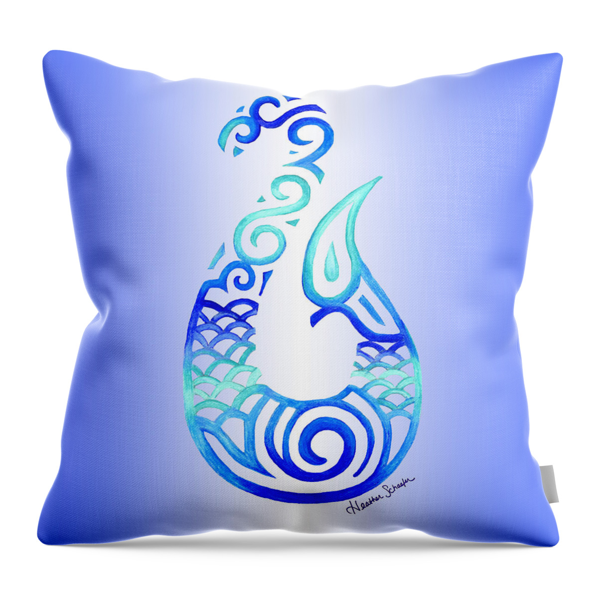Fish Throw Pillow featuring the drawing Tribal Fish Hook by Heather Schaefer