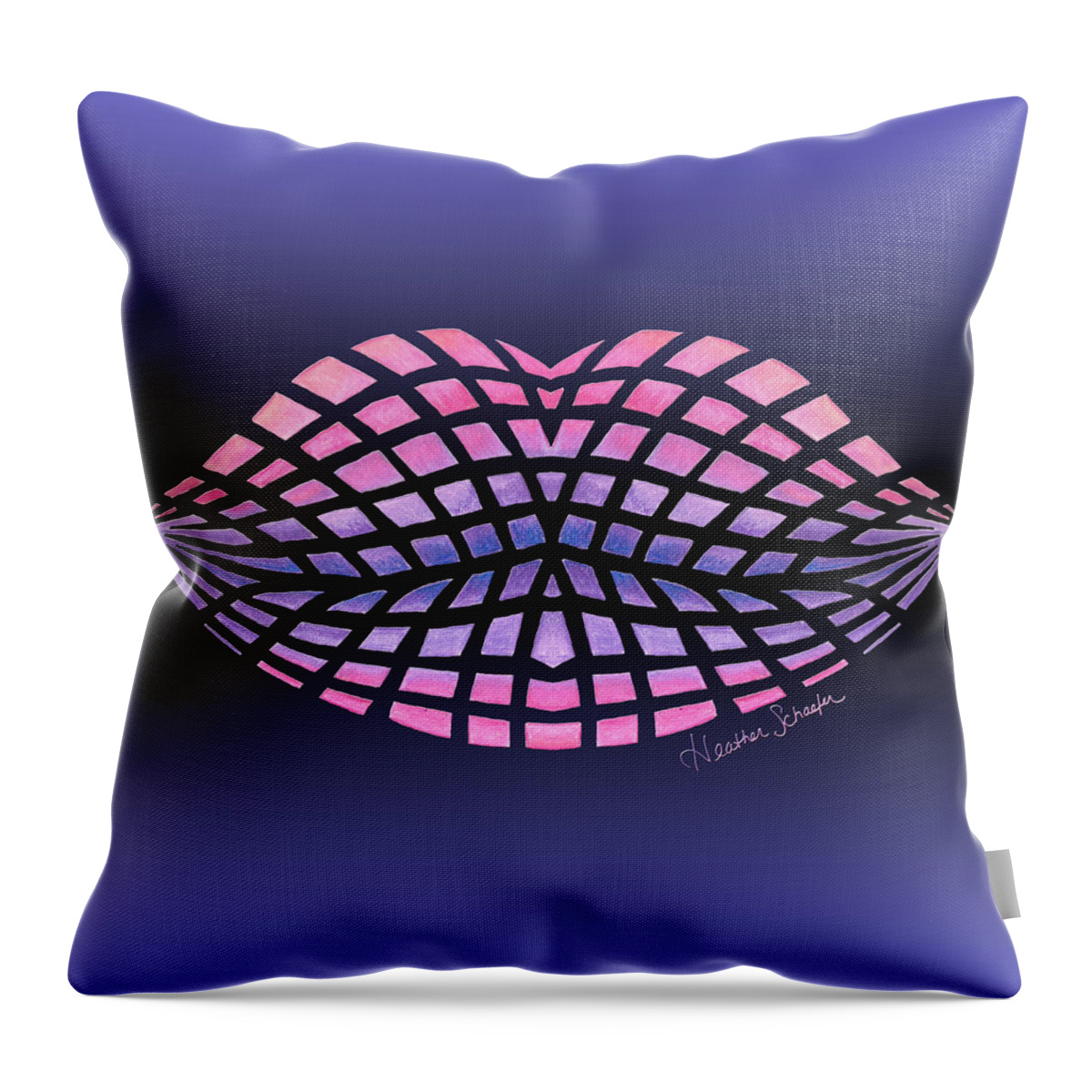 Vasarely Throw Pillow featuring the drawing Vasarely Style Lips by Heather Schaefer