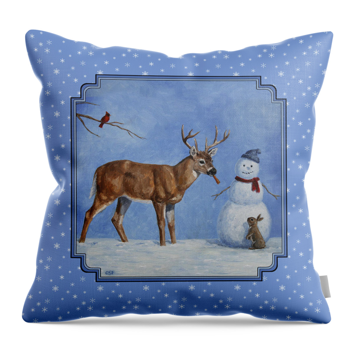 Deer Throw Pillow featuring the painting Whose Carrot Seasons Greeting by Crista Forest