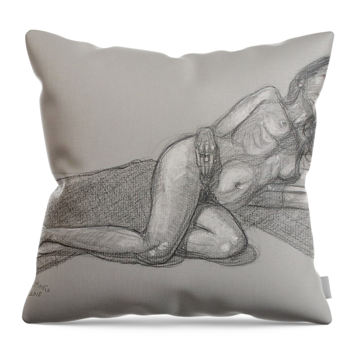 Realism Throw Pillow featuring the drawing Arzelie Reclining 1 by Donelli DiMaria