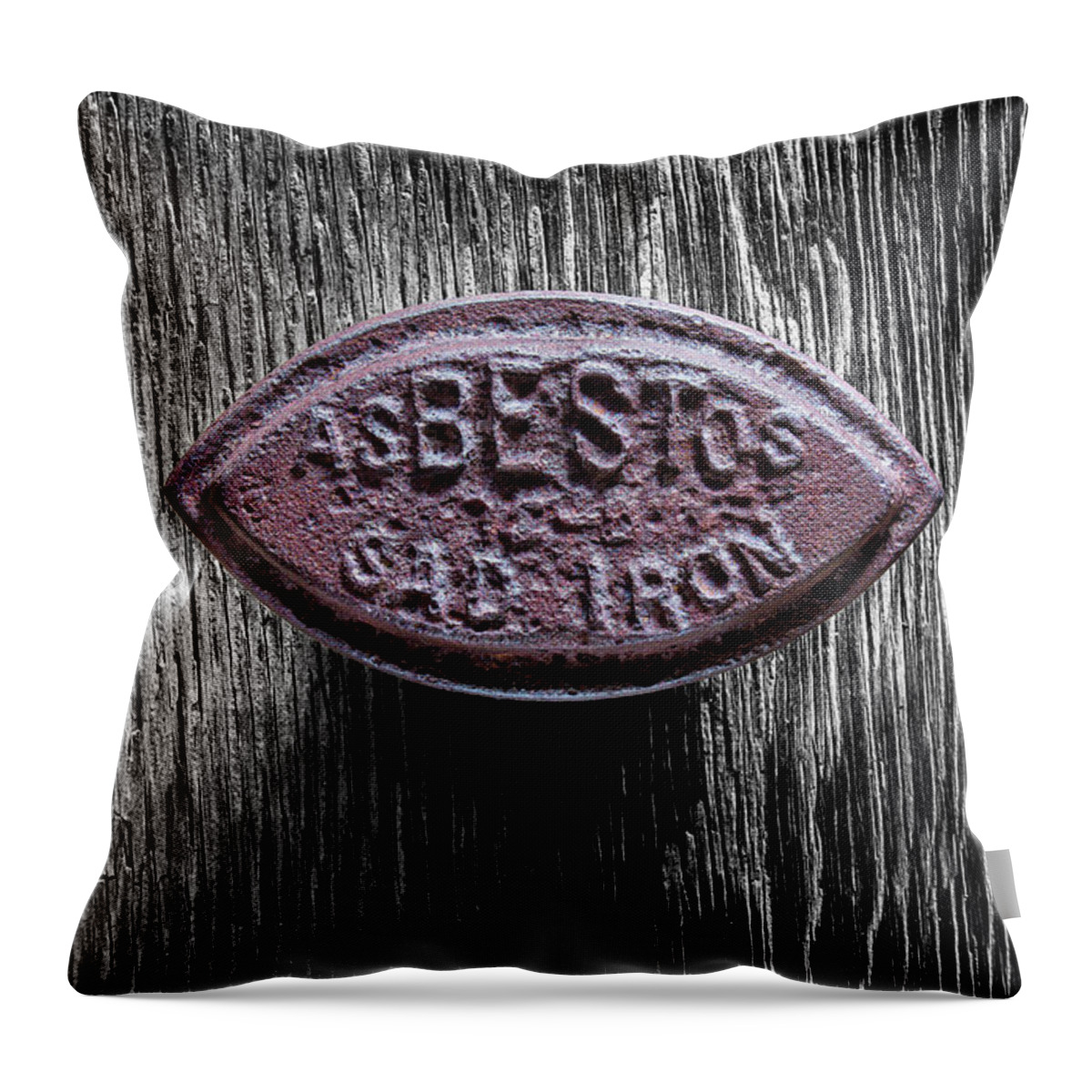 Antique Throw Pillow featuring the photograph Asbestos Sad Iron on BW Plywood 77 by YoPedro