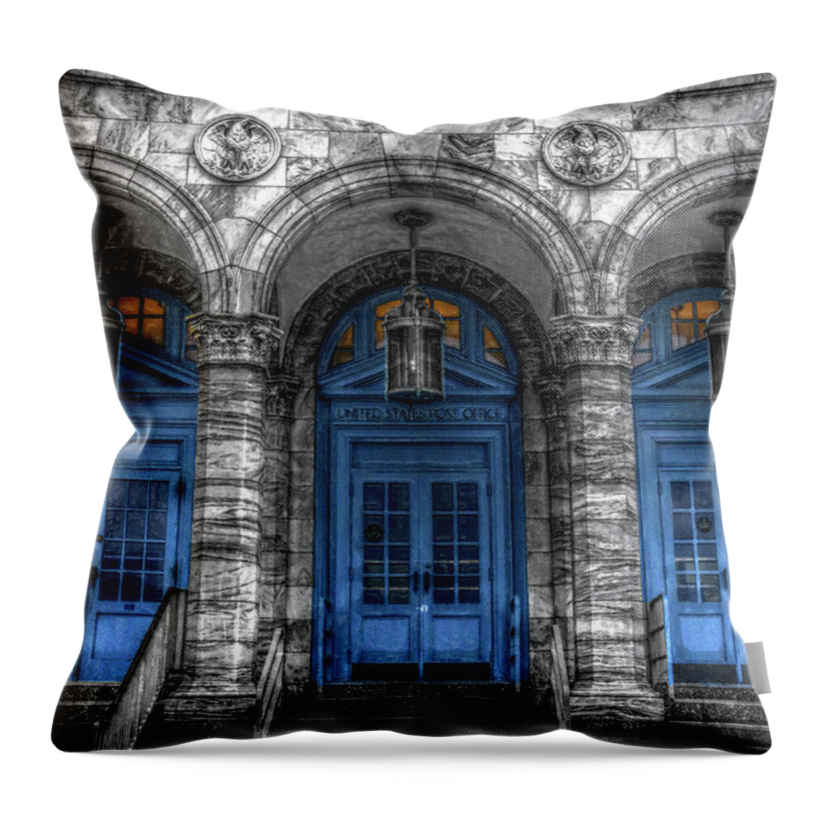 Post Office Throw Pillow featuring the photograph Asbury Park Post Office in HDR by Stamp City