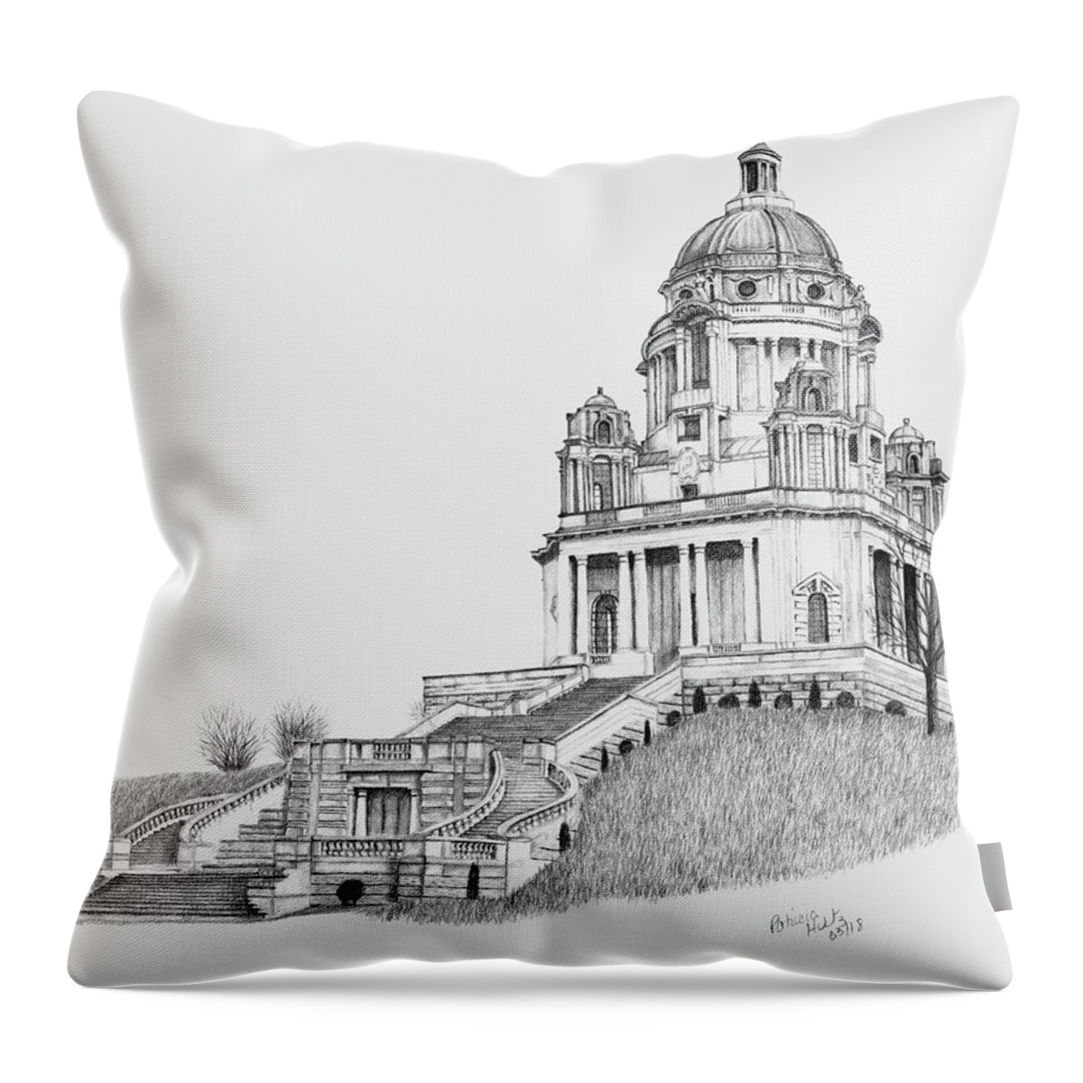 Building Throw Pillow featuring the drawing Ashton Memorial by Patricia Hiltz