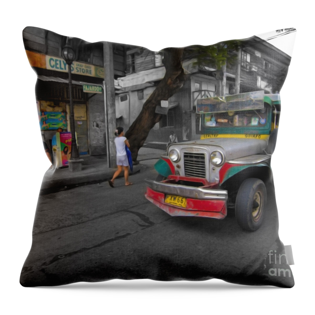 Asia Throw Pillow featuring the photograph Asia Philippines Jeepney Sari Sari Store 6282092SC by Rolf Bertram
