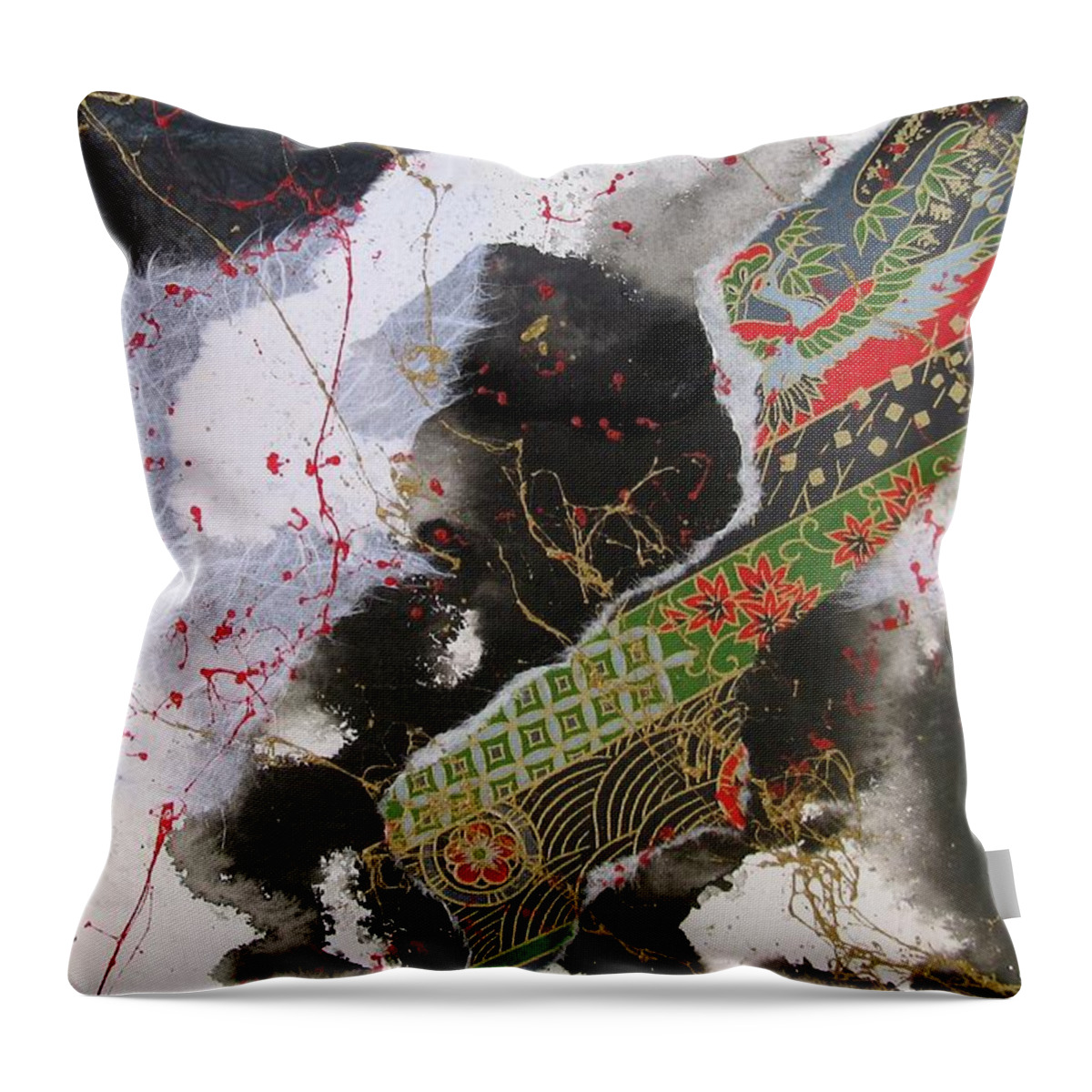 Abstract Throw Pillow featuring the painting Asian Collage by Louise Adams