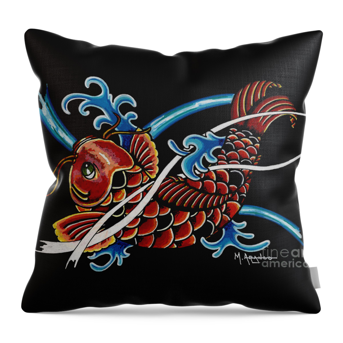 Koi Throw Pillow featuring the painting Asian Koi by Maria Arango