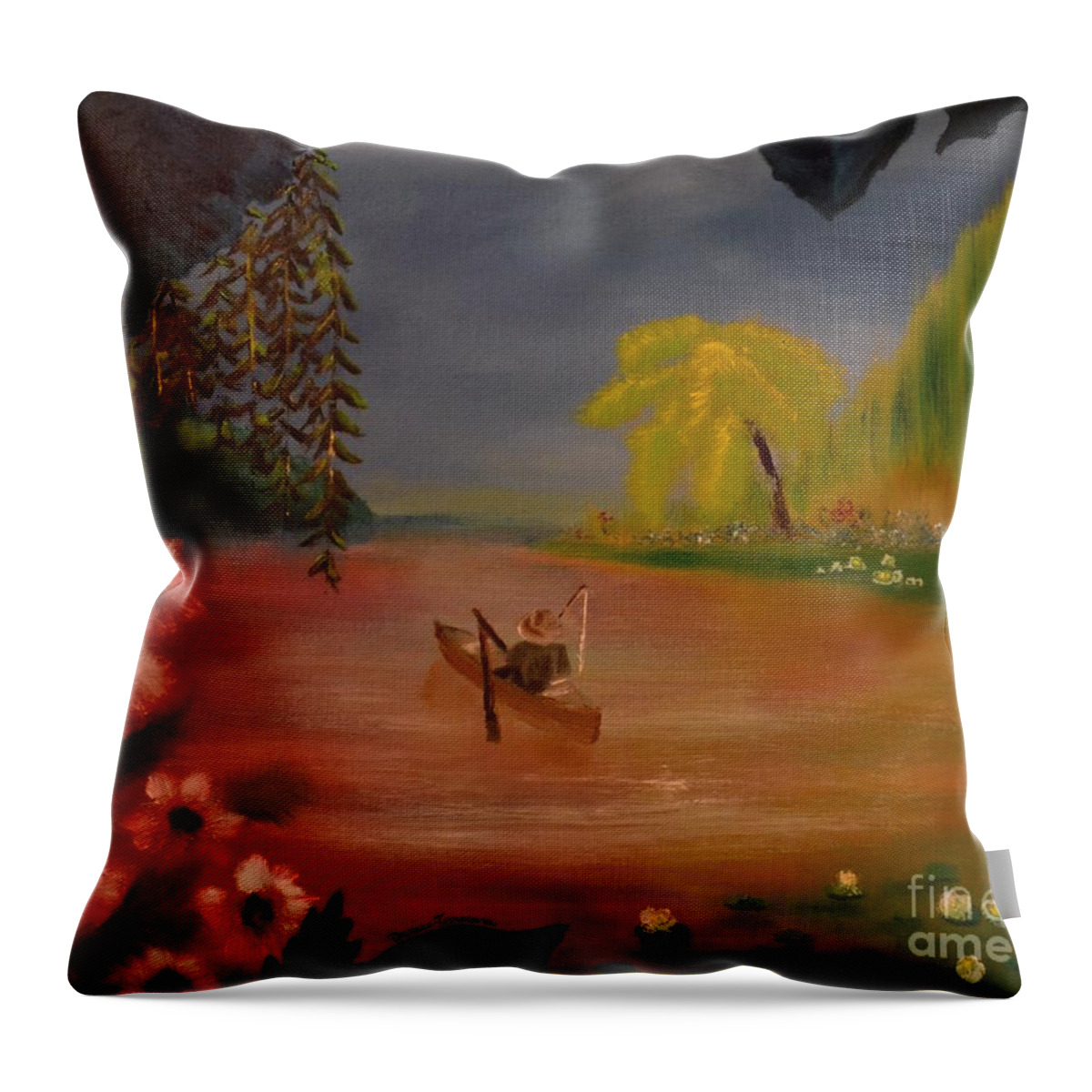 Fishing Throw Pillow featuring the painting Asian Lillies by Denise Tomasura