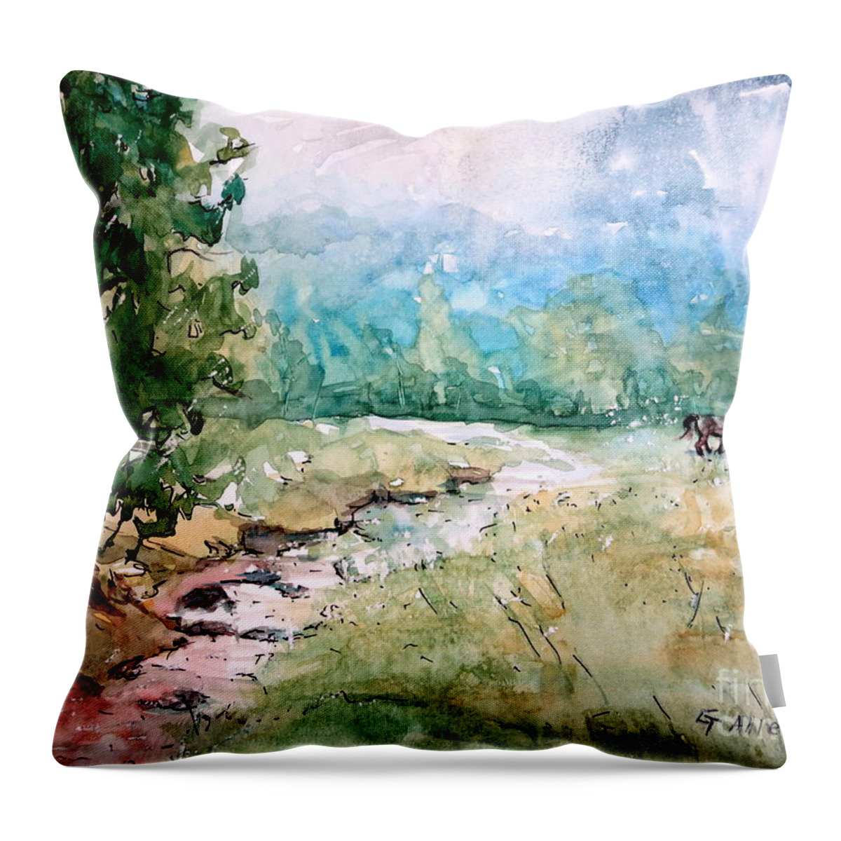 Creek Throw Pillow featuring the painting Aska Farm Creek by Gretchen Allen
