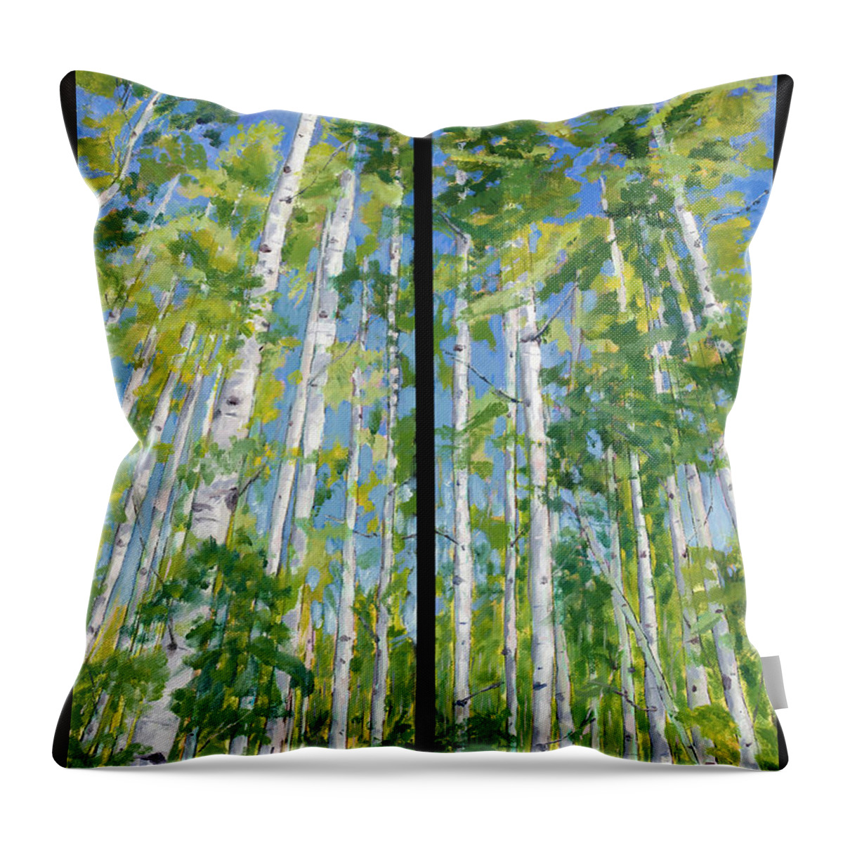 Diptych Throw Pillow featuring the painting Aspen Twin Perspectives by Mary Benke