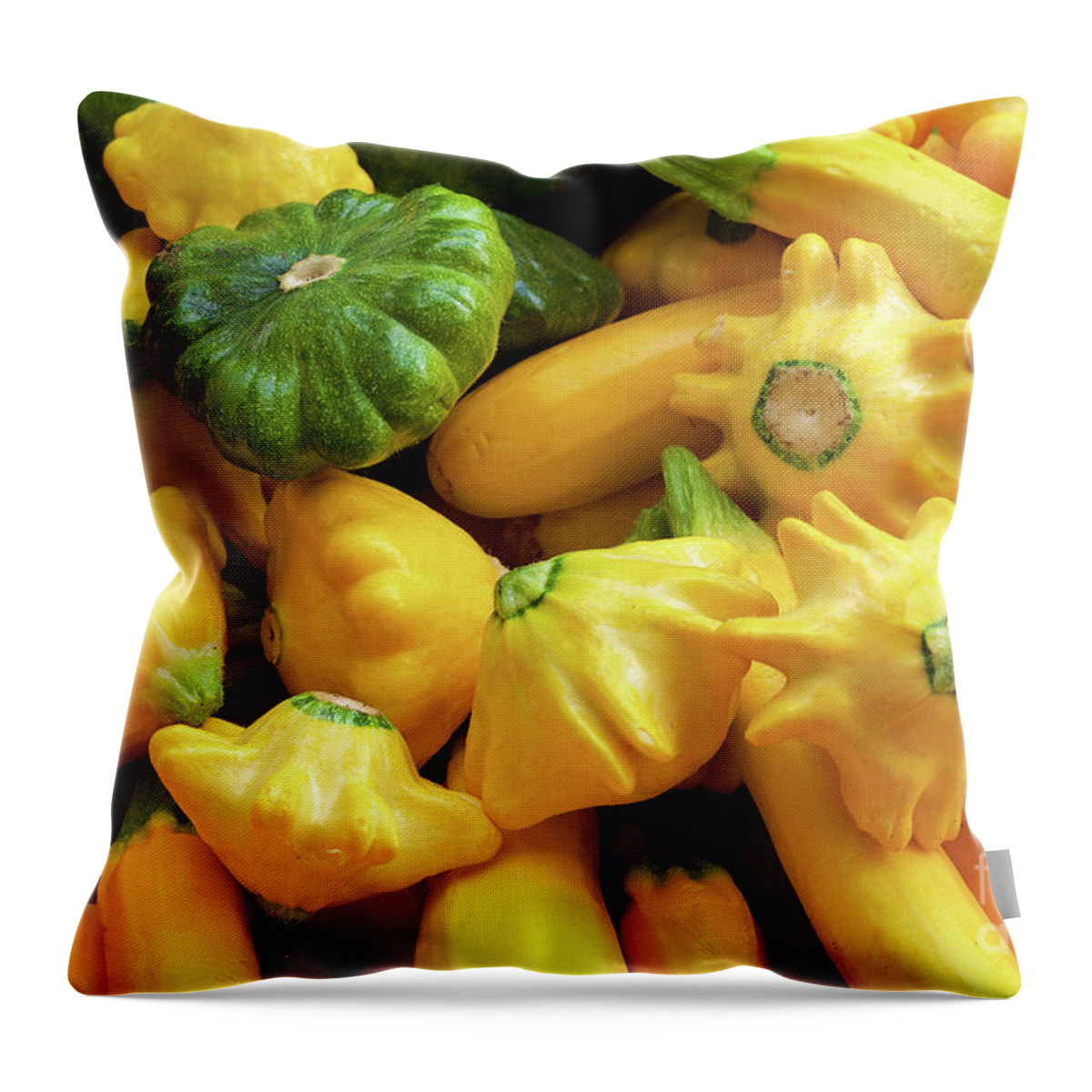 Food Background Throw Pillow featuring the photograph Assorted summer squash at the farmer's market by Bruce Block