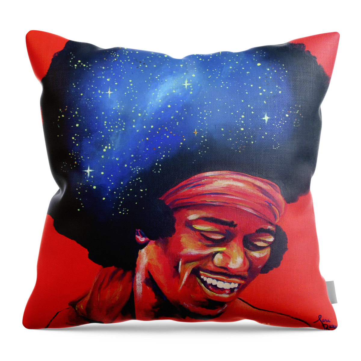 Jimi Hendrix Throw Pillow featuring the painting Astro Man by Sara Becker