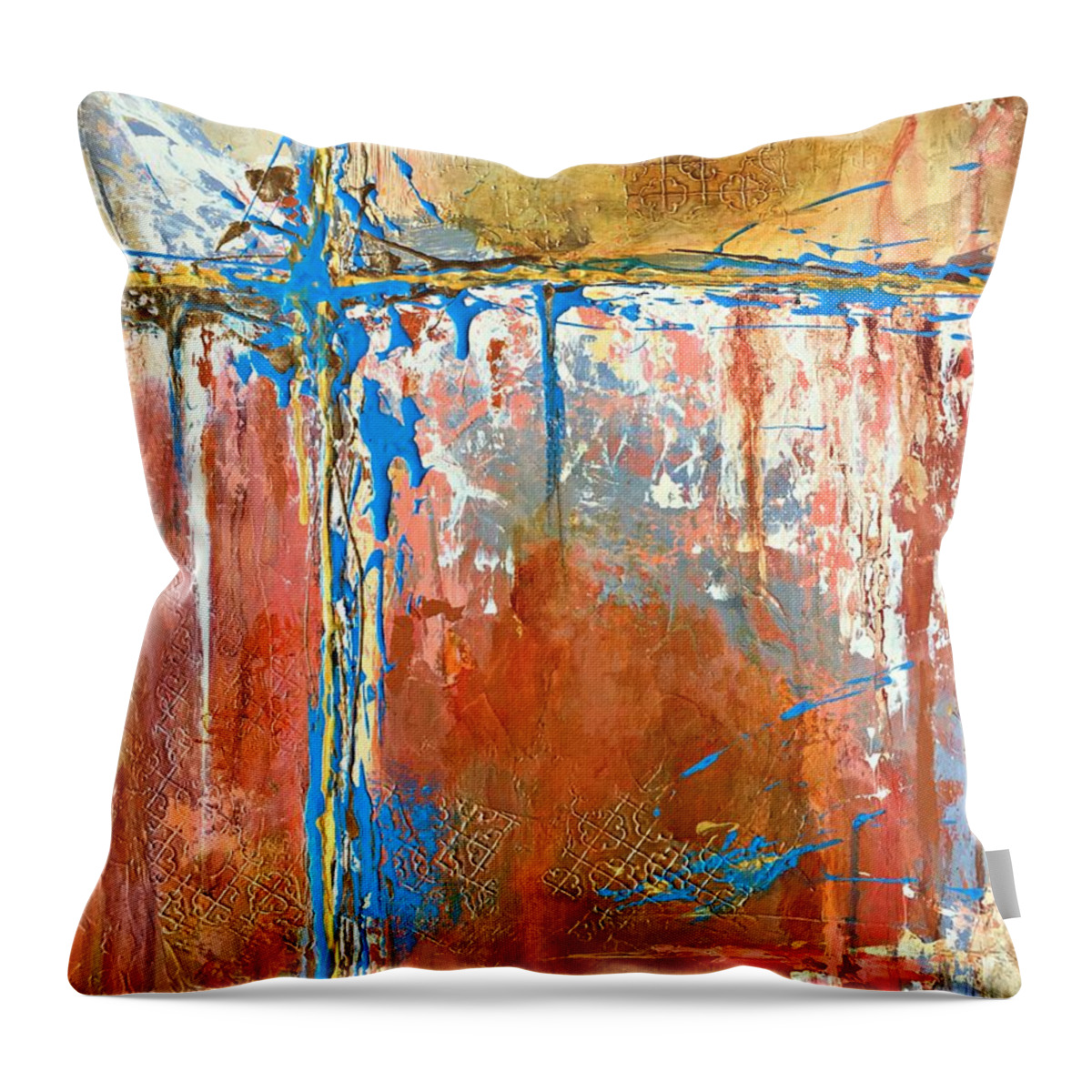 Abstract Throw Pillow featuring the painting At a Crossroad no 2 by Mary Mirabal