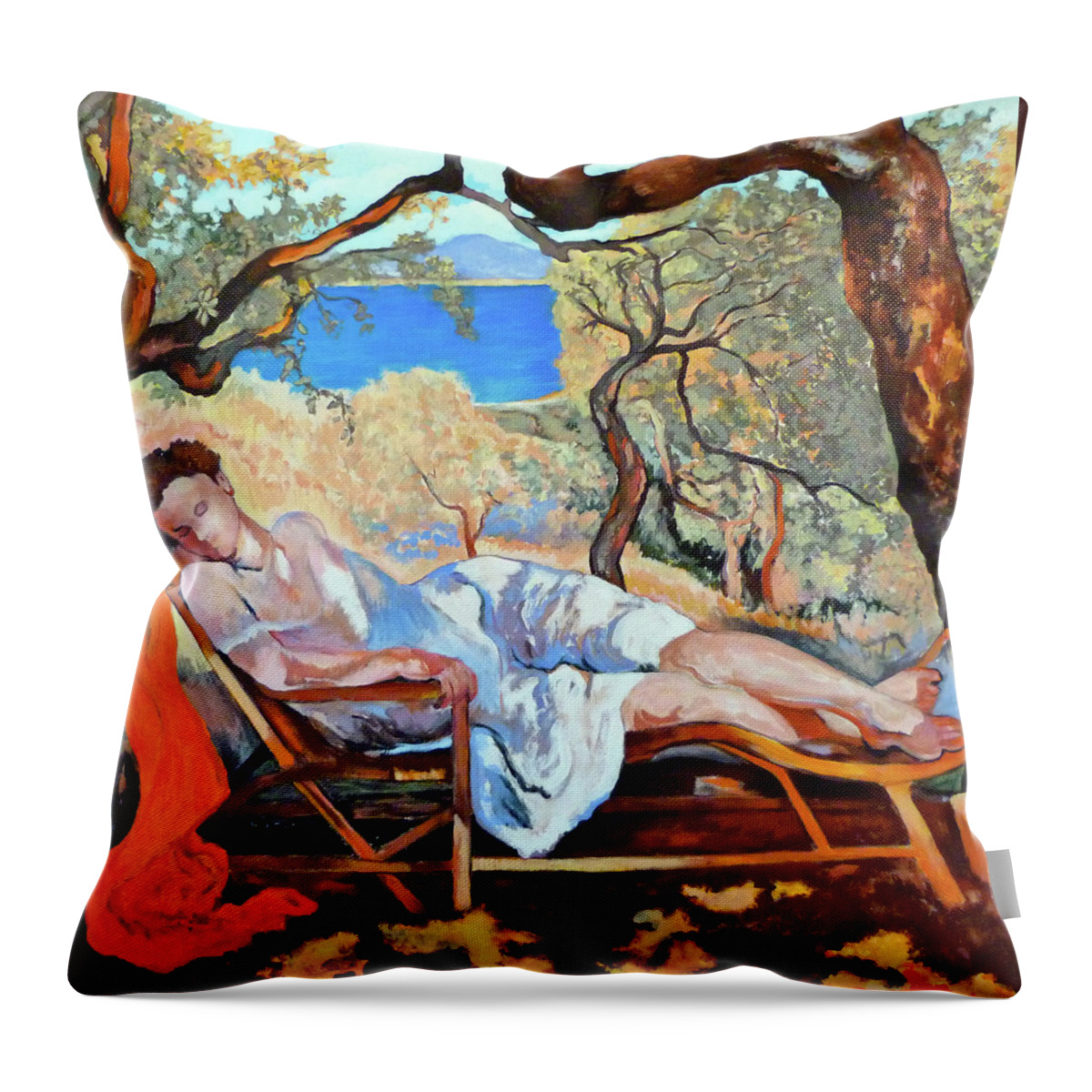 Lady Resting Throw Pillow featuring the painting At Peace by Tom Roderick