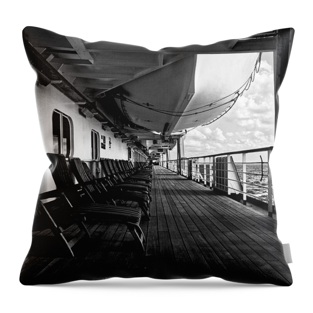 Promenade Deck Throw Pillow featuring the photograph The Promenade Deck -- Cruise Ship MS Maasdam on the Atlantic Ocean by Darin Volpe