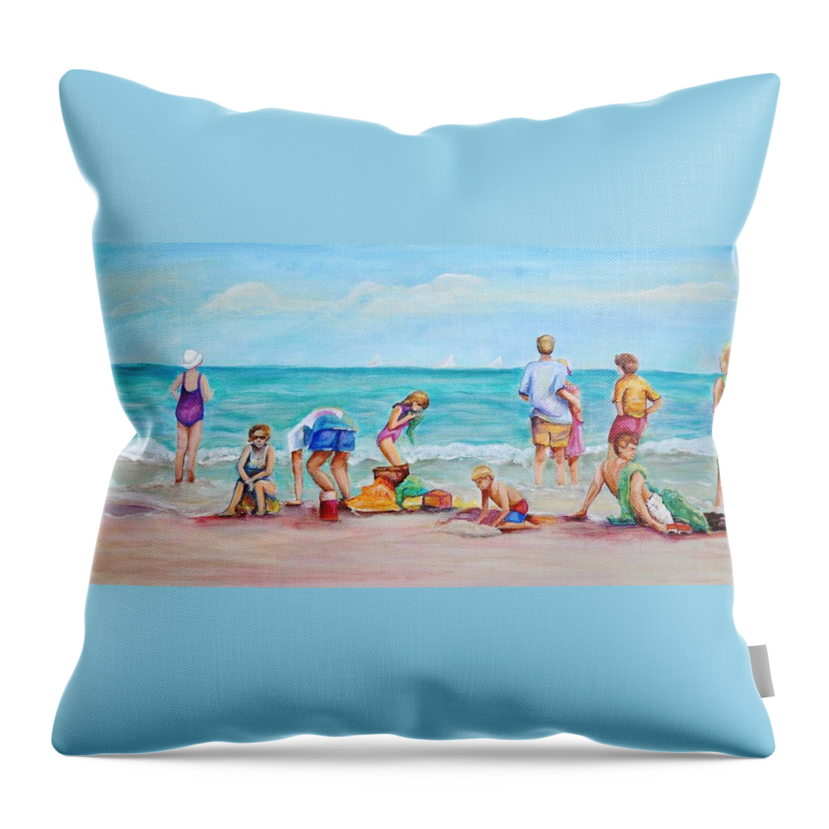 Beach Throw Pillow featuring the painting At the beach by Patricia Piffath