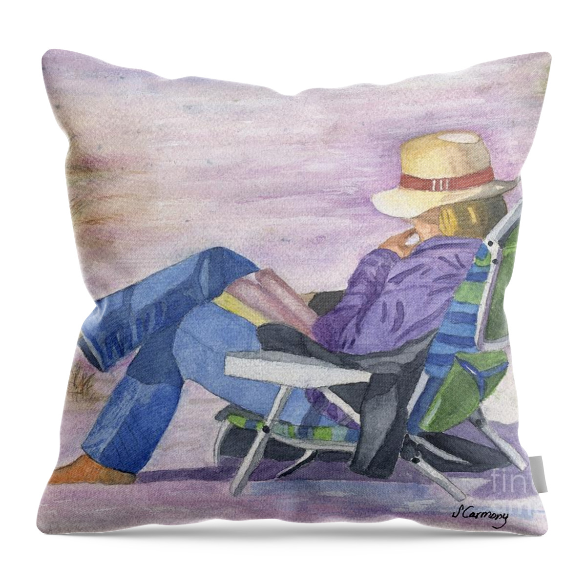 Beach Throw Pillow featuring the painting At the Beach by Sue Carmony