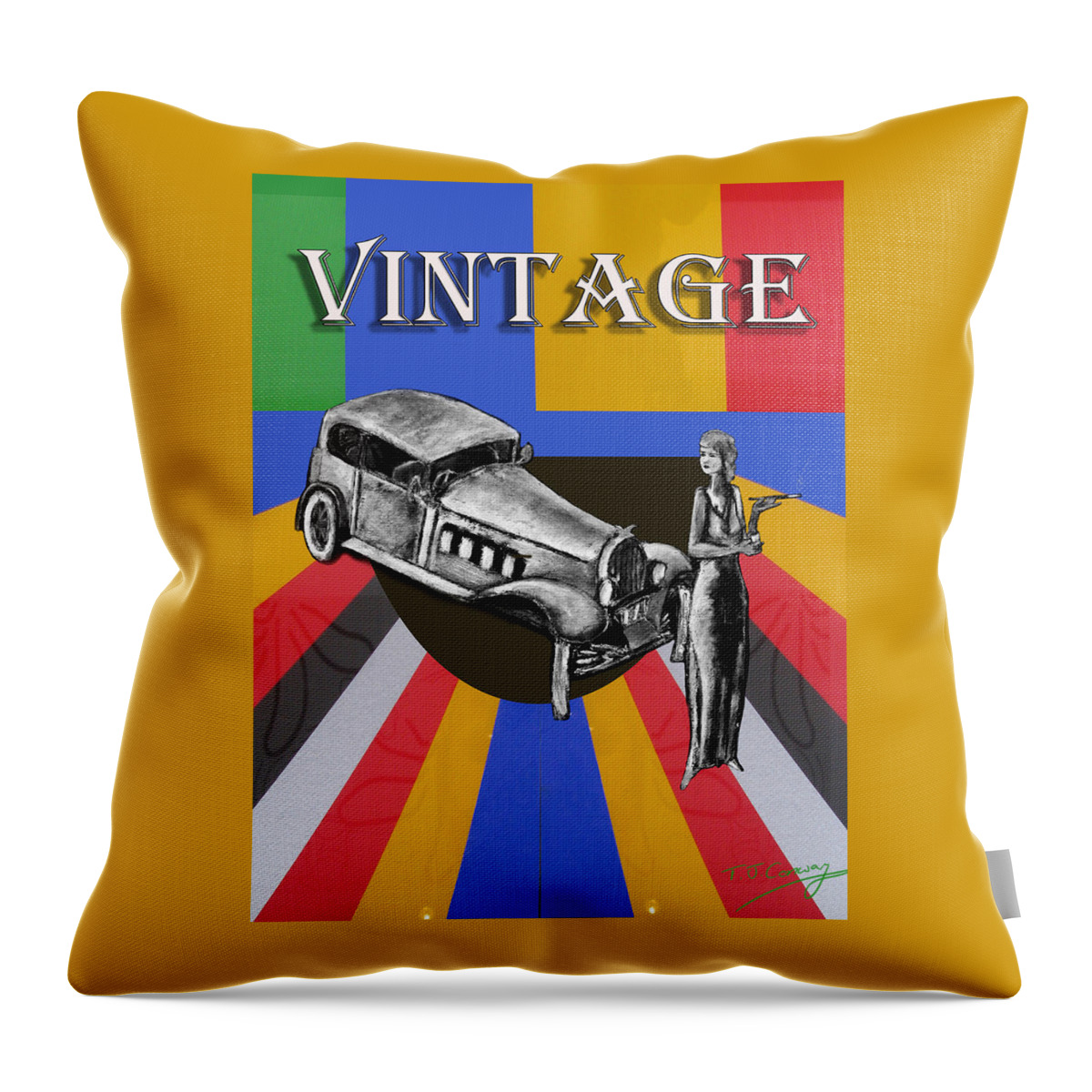 Vintage Throw Pillow featuring the painting At the Rendezvous 3 by Tom Conway