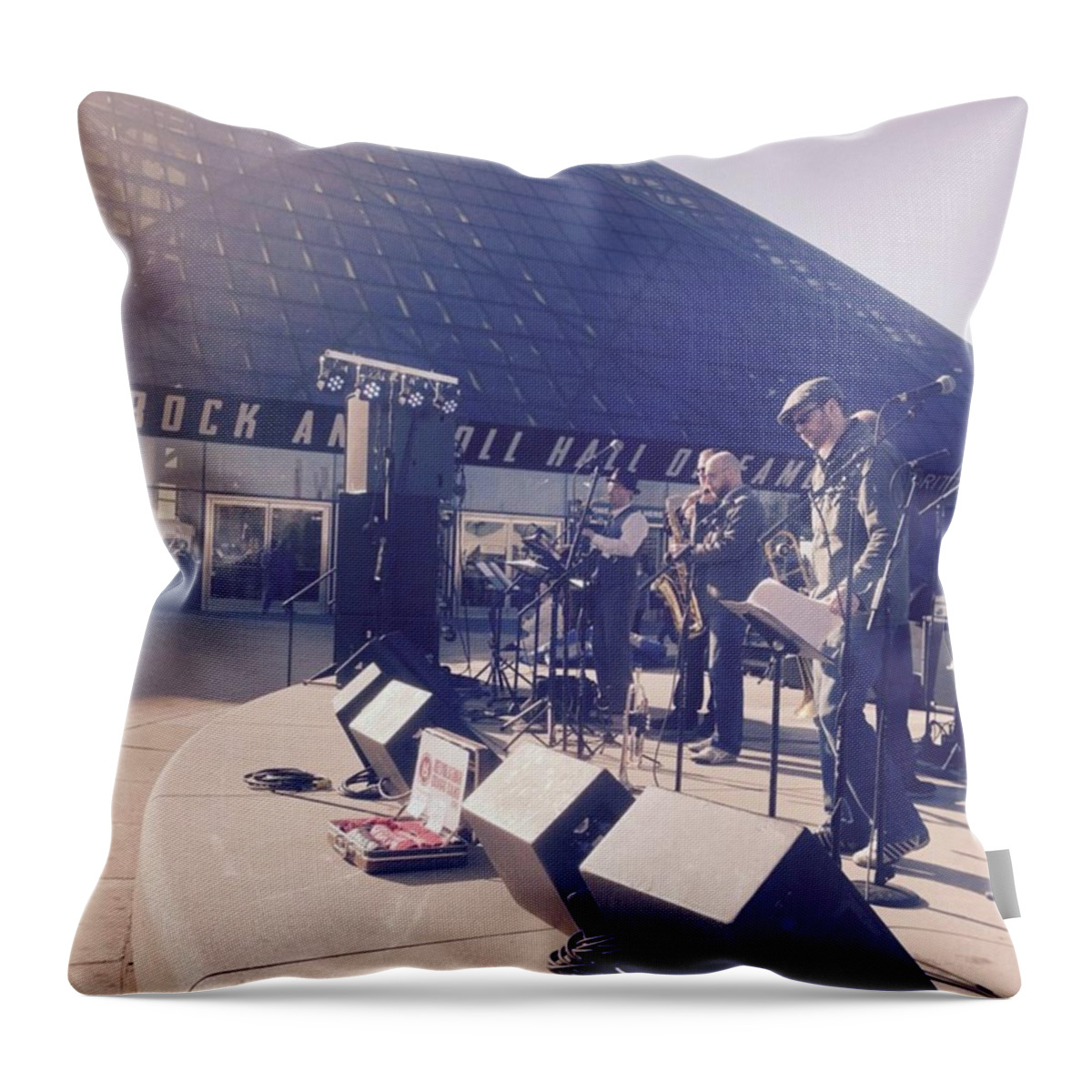  Throw Pillow featuring the photograph At The Rock N Roll Hall by Dale Kincaid