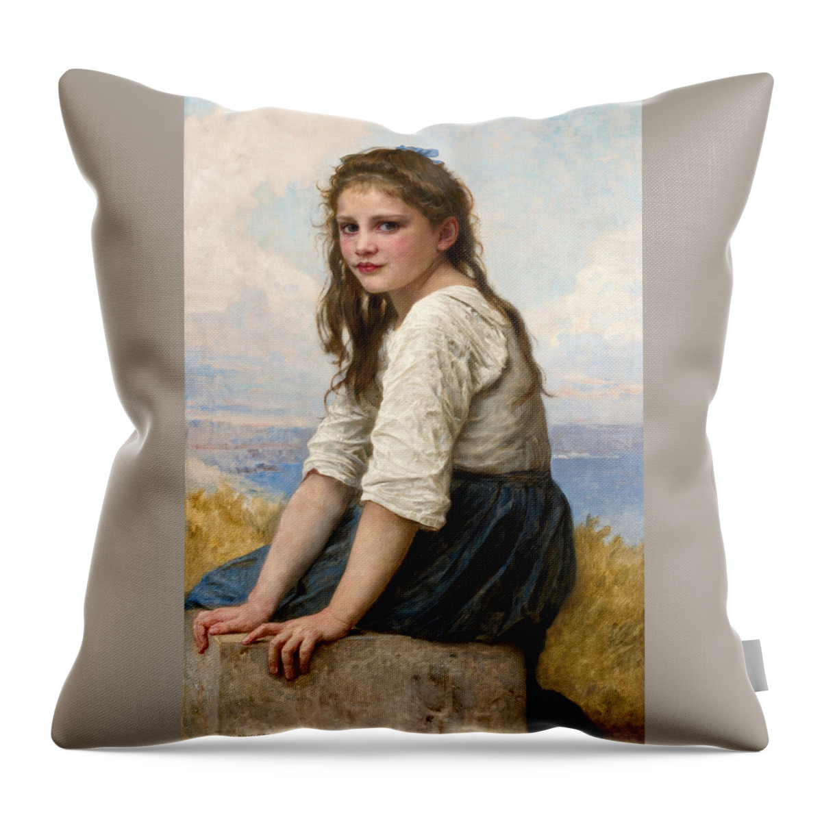 William-adolphe Bouguereau Throw Pillow featuring the painting At the seaside by William-Adolphe Bouguereau